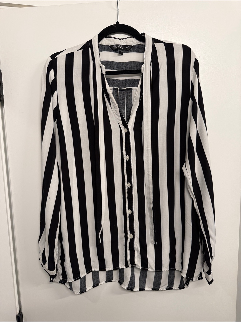 Velvet Heart Black & White Vertical Stripe Button-Down Blouse